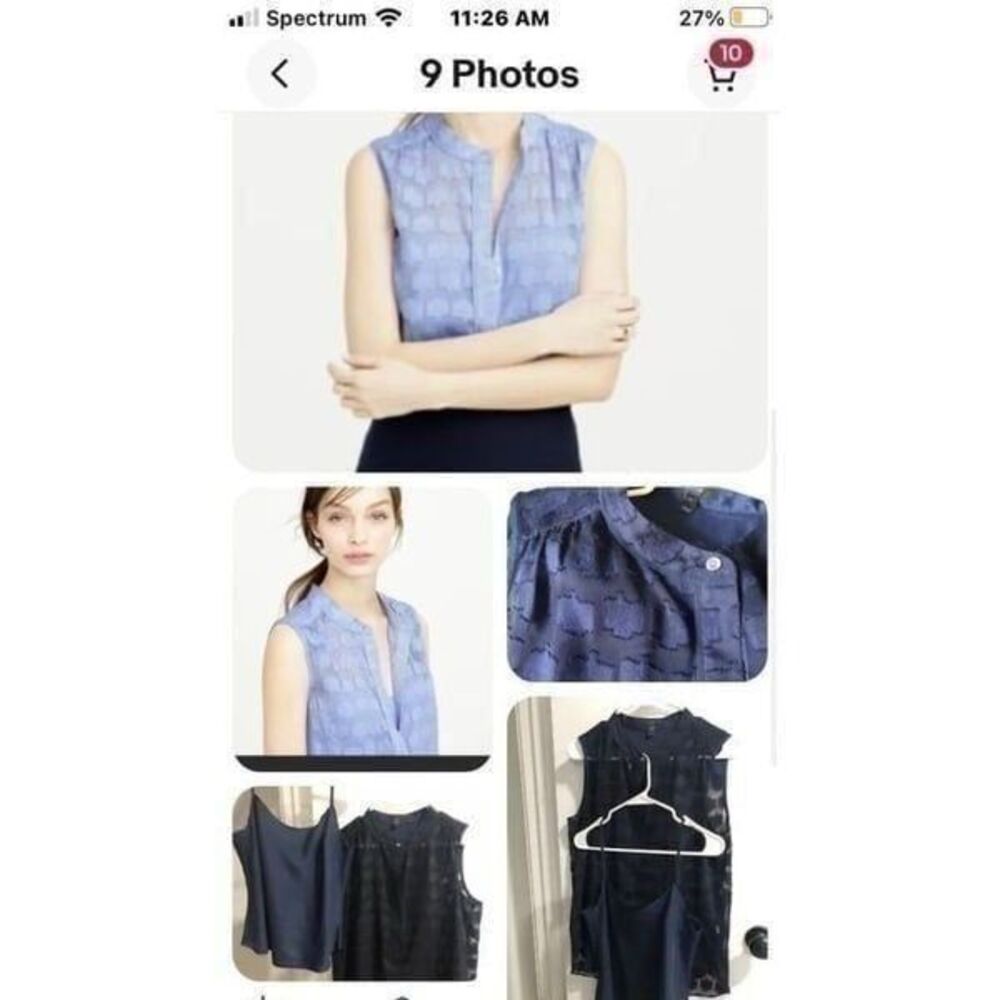 J.Crew Navy Blue 1/2 Button Up Sleeveless Sheer Top Blouse w Cami